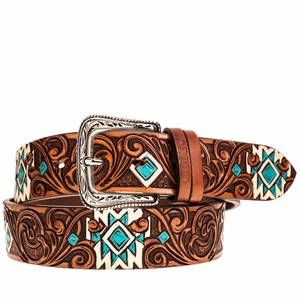 NEW HOOEY women's dyani 1.5" leather filigree belt in brown